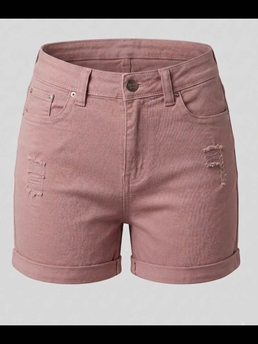 Ymi High-Rise Pink Denim Roll-Cuff Shorts